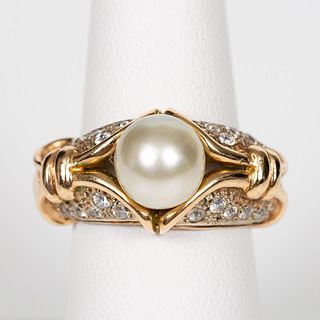 14K YELLOW GOLD & CULTURED PEARL STATEMENT RING