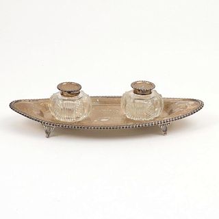 ENGLISH SILVER & GLASS INK STAND