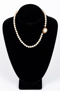 14K YELLOW GOLD PEARL STRAND NECKLACE & OPAL CLASP