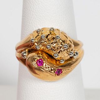 18K TWO TONE GOLD & RUBY COCKTAIL RING