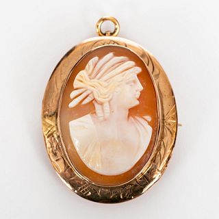 10K ROSE GOLD & FIGURAL SHELL CARVED CAMEO BROOCH