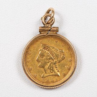1851 $2.50 GOLD LIBERTY HALF EAGLE COIN PENDANT