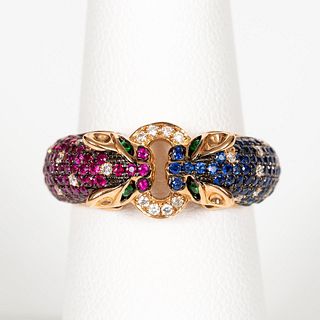 18K GOLD MULTI-STONE "DOUBLE PANTHER" RING