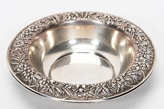 S KIRK & SONS STERLING SILVER FLORAL REPOUSSE BOWL