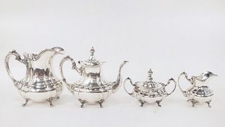 4 PIECE, FISHER "FOOTED DUNCAN" STERLING TEA SET