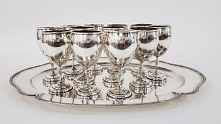 13 PC, MARKED 905 SILVER GOBLETS & SERVING TRAY
