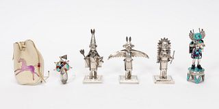 FIVE, STERLING SILVER NATIVE AMERICAN FIGURES