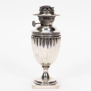 ENGLISH EDWARD VII STERLING SILVER OIL LAMP, 1902