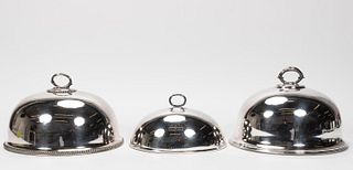 THREE BRITISH & AMERICAN SILVERPLATED MEAT DOMES