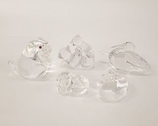 FIVE, GLASS FIGURAL ANIMAL PAPERWEIGHTS, STEUBEN