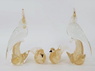 FOUR, ITALIAN MURANO ART GLASS BIRD SCULPTURES