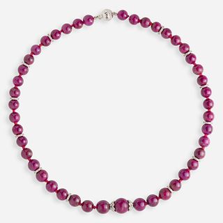 Ruby bead and diamond necklace