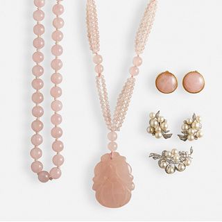 Rose quartz and cultured pearl jewelry