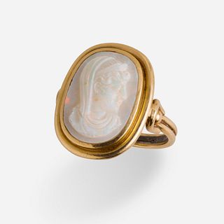 Opal cameo and gold ring