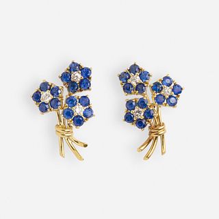 Sapphire and diamond flower earrings