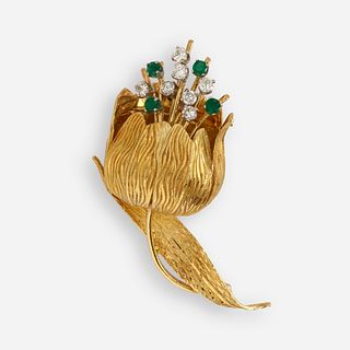 Cartier, Emerald and diamond flower brooch