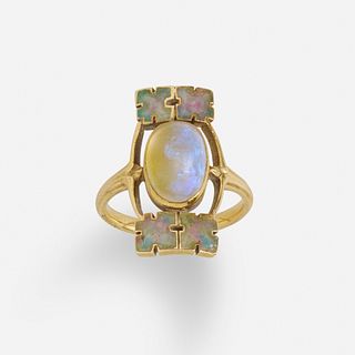Rene Lalique, Art Nouveau opal and enamel ring