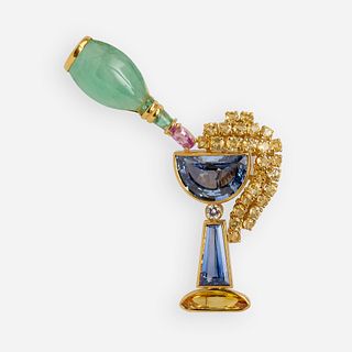 Multi-gem champagne brooch