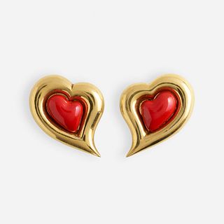 Red enamel and gold heart earrings