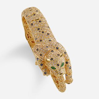 Diamond, sapphire, and emerald leopard bracelet