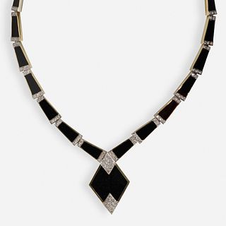 Diamond, black onyx, and gold necklace