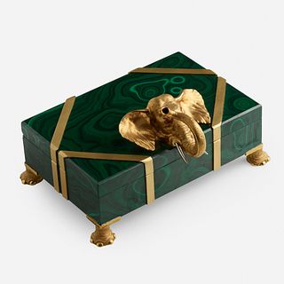 Gold and malachite elephant box
