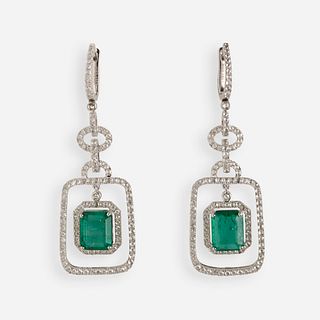 Emerald and diamond ear pendants