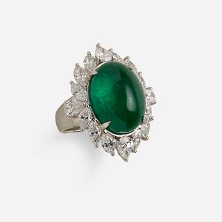 Diamond and cabochon emerald ring