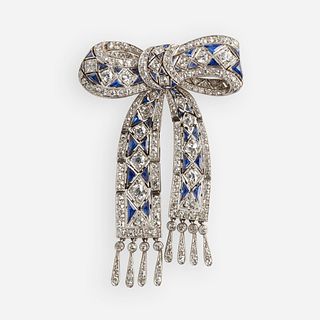 Art Deco diamond and sapphire bow brooch