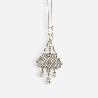 Edwardian diamond and seed pearl pendant necklace