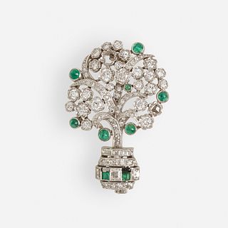 Ostertag, Art Deco diamond and emerald tree brooch