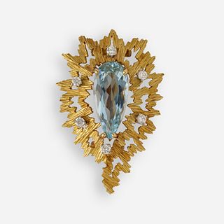 Modernist aquamarine and diamond brooch