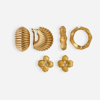 Three pairs of gold earrings
