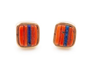 Charles Loloma
(HOPI, 1921-1991)
Gold, Lapis, and Coral Earrings