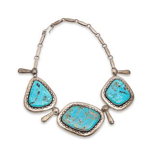 Julian Lovato
(KEWA, B. 1922)
Sterling Silver and Morenci Turquoise Necklace 