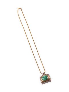 Yazzie Johnson
(DINE, B. 1946)
Turquoise, Silver, and Gold Pendant, on a 14k Gold Chain