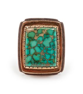 Yazzie Johnson
(DINE, B. 1946)
Silver and Turquoise Ring, with Gold Accents