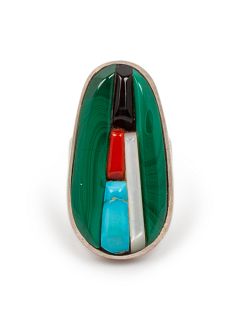 Richard Chavez
(SAN FELIPE, B. 1949)
Silver Ring, with Malachite, Jet, Coral, Turquoise, and Shell Inlay