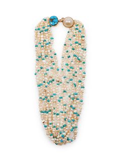 Gail Bird and Yazzie Johnson
(DINE, B. 1949 and B. 1946)
14k Gold, Pearl, and Turquoise Multi-Strand Necklace