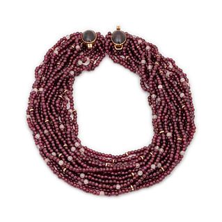 Gail Bird and Yazzie Johnson
(DINE, B. 1949 and B. 1946)
14k Gold and Garnet Multi-Strand Necklace