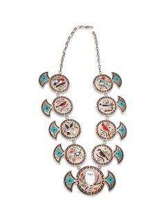 Dennis and Nancy Edaakie 
(ZUNI, B. 1931 and B. 1937)
Silver and Mosaic Inlay Cuff Bracelet and Necklace