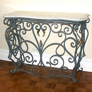 WROUGHT IRON & MARBLE CONSOLE TABLE