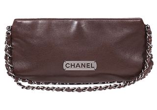 Chanel Brown Lambskin Hand Bag Silver Chain 2004