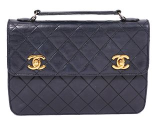 Chanel Vintage Navy Flap Double CC Shoulder Bag