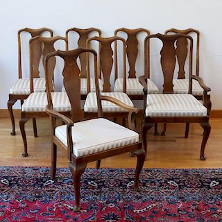SET OF 8 QUEEN ANNE STYLE OAK DINING CHAIRS