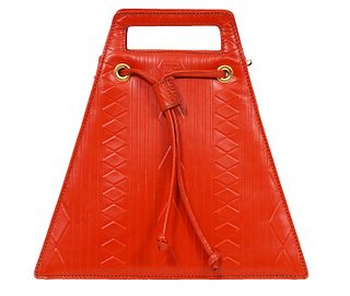 Fendi Vintage Orange Leather Embossed Shoulder Bag