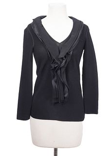 Giorgio Armani Black Knit Top Silk Ruffles Size S