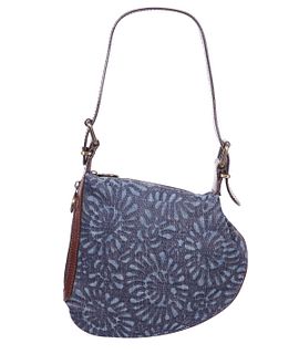 Fendi Blue Denim, Floral, Brown Leather Bag