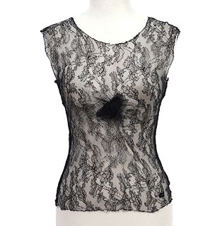 Chanel Sheer Lace Stretch Shell Top 2004 Sz 38