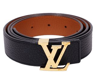 Louis Vuitton Black/Brown Belt LV Gold Buckle 34
